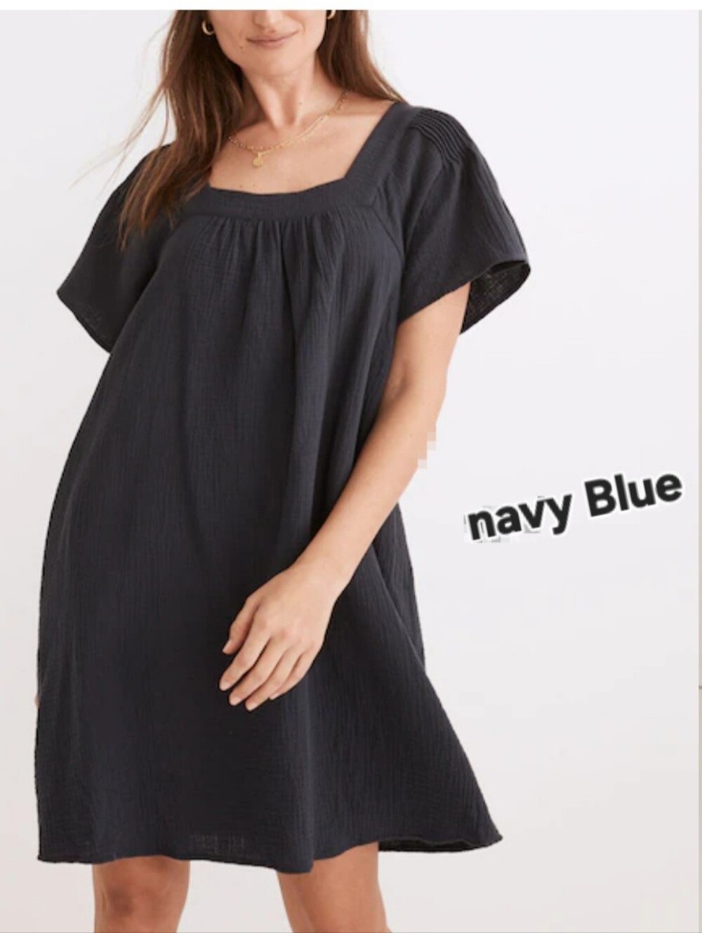 Madewell Lightspun Butterfly Square-Neck Mini Dress Gauze Fabic Navy Size Small